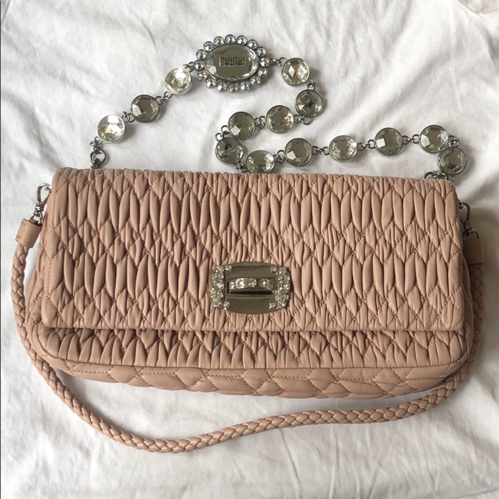 Miu Miu Iconic Crystal Leather Bag in Cameo Biege